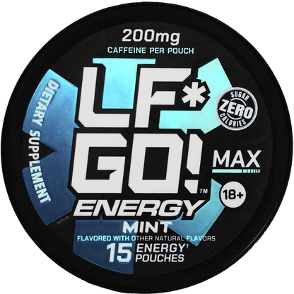 Image of a can containing 15 LFGO Mint pre-workout caffeine pouches.