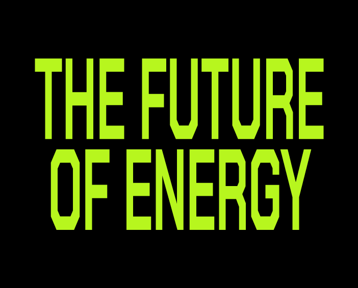 Black banner with lime green letters that read "The Future of Energy"